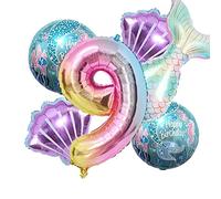 Globos de sirena de 32 pulgadas, globos de papel de aluminio para niños, suministros de decoración de fiesta de cumpleaños, decoración de baby shower, globos de helio (número de dama 9)