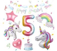 Globos de unicornio de 5 años, juego de globos con número 5, unicornio de pie, cabeza de unicornio, corazón, estrella y arco iris, decoración de unicornio para cumpleaños infantiles, accesorios de