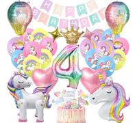 Globos de unicornio, juego de decoración de cumpleaños para 4º cumpleaños para niñas, globos de papel de aluminio, decoración para tartas y feliz cumpleaños, guirnalda para decoración de fiestas para