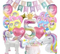 Globos de unicornio, juego de decoración de cumpleaños para 5º cumpleaños de niñas, globos de papel de aluminio, decoración para tartas y feliz cumpleaños, guirnalda para decoración de fiestas para el