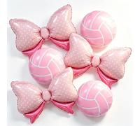 Globos de voleibol rosa con lunares y lazo para decoración de fiesta de cumpleaños para niñas y mujeres, fiestas temáticas deportivas, decoración de fiesta nocturna para personas mayores, suministros