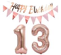 Globos decoración 13 cumpleaños oro rosa+Guirnalda feliz cumpleaños +cadena de gallardetes 40 "números 13 globos decoración 13 cumpleaños decoración cumpleaños niña 13 cumpleaños deco oro rosa