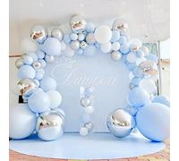 Globos Decoración Baby Shower Niño. Set de 141 pcs Decoracion Globos Azules Blancos Plateados. Decoracion Boda Azul Pastel y Blanco, Bautizo Niño, Primera Comunión Niños. Decoración Cumpleaños Niños