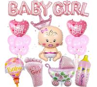 Globos decorativos de color rosa para baby shower, 20 unidades, globos de papel de aluminio para recién nacidos, decoración de bienvenida para bebé, niña, globo aerostático para reveal de género