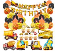 Globos decorativos de cumpleaños para niños, 50 unidades, con texto "Happy Birthday", carro de grúa, cemento, camión, excavadora, globos para decoración de cumpleaños infantiles, construcción,