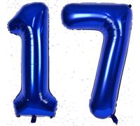 Globos del número 17, globos azules del número 17, globos azules de 40 pulgadas autoinflables, globos digitales azules de helio de aluminio grande para decoraciones de fiesta de aniversario de 1º 7º