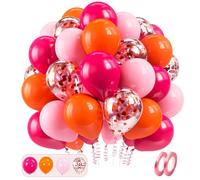 Globos Fucsia Naranja Rosa Pastel y Transparentes con Confeti - 12 Pulgadas 52 Piezas - Decoracion Cumpleaños Mujer Baby Shower Niña Fiesta Tropical Arco Guirnalda Photocall San Valentin