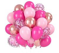Globos fucsia rosa, 30 globos rosa pastel rosa caliente, globos de 30 cm, confeti de helio de oro rosa metálico para mujeres, princesas, cumpleaños, bodas, despedidas de soltera, compromiso, fiesta de