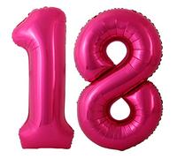 Globos gigantes de 18 números, color rosa intenso, de 40 pulgadas, 18 pulgadas, globos de números de helio, de mylar, color rosa oscuro, globos digitales de mylar, 18 cumpleaños, aniversario, eventos, decoración de fiestas, suministros