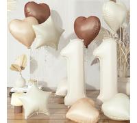 Globos Grandes del Número 11, 40 Pulgadas, Color Beige y Nude Con Decoración de Estrella Crema, Marrón Neutro, Blanco, Arena, Helio, Corazón, Para Niñas