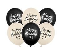 Globos Happy Birthday de 30 cm, juego de 6 unidades, globos para helio o aire, globos de látex para cumpleaños, juego de globos como decoración de cumpleaños, color negro marfil