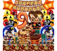 Globos Hary Potte Cumpleaños Set 9 Años, 108 PCS Decoracion Fiesta Mágica Temática, Kit Cumpleaños Wizar Decoración Fiestas, Pancarta Servilletas Mantel ect Cumpleaños Fiesta Vajilla Suministros
