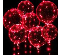 Globos Iluminados, 7 Paquetes 20 Pulgadas Globos Bobo de San Valentín con 10ft Luces de Cadena LED para Decoración Boda Navidad Fiesta Cumpleaños (Rojo)
