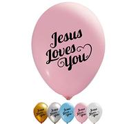 Globos Jesus Loves You - Látex de 30,5 cm - Impresión de 2 caras (16 unidades) para uso en eventos - Rellena con aire o helio