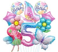 Globos Mariposa 5 Años, 10 Piezas de Papel de Aluminio de Helio, Mariposas Decoración para Cumpleaños Fiesta de Niñas