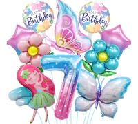 Globos Mariposa 7 Años, 10 Piezas Globos de Papel de Aluminio cumpleaños Globo de Helio, Globos Cumpleaños 7 Años Mariposas Decoracion Globos, Mariposas Globos para Niñas Cumpleaños Fiesta Decoración