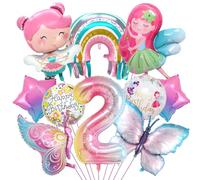Globos Mariposa Cumpleaños 2 Años, Decoracion Cumpleaños 2 Años, Globos de Aluminio Hadas y Arcoíris, Suministros de Fiesta de Mariposa, para Niños Temática Fiesta Decoración