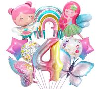 Globos Mariposa Cumpleaños 4 Años, Decoracion Cumpleaños 4 Años, Globos de Aluminio Hadas y Arcoíris, Suministros de Fiesta de Mariposa, para Niños Temática Fiesta Decoración