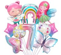 Globos Mariposa Cumpleaños 7 Años, Decoracion Cumpleaños 7 Años, Globos de Aluminio Hadas y Arcoíris, Suministros de Fiesta de Mariposa, para Niños Temática Fiesta Decoración