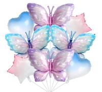 Globos Mariposa XXL de Papel de Aluminio - Azul Violeta, Estrella y Corazón - para Niños, Cumpleaños, Boda, Tema Fiesta Decoración