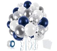 Globos Metálicos Azul Plata Arco Kit Guirnalda,60 Pcs 12 Pulgadas Globos de Látex Helio Plata Confeti para Chicos Hombres Amantes Cumpleaños Baby Shower Compromiso Boda Aniversario Fiesta Decoraciones
