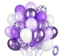 Globos Morados, 30 Globos Morados Macarrón Mate Violeta, Globo Helio Blanco Confeti Morado Lavanda Metálico para Niñas, Mujeres, Cumpleaños, Bodas, Graduaciones, Compromisos, Princesas, Baby Shower