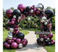 Globos morados, negros y plateados, color morado oscuro, guirnalda de globos, arco de lavanda, lila, kit para miércoles, cumpleaños, Halloween, vampiro, jubilación, graduación, fiesta de graduación