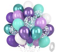 Globos Morados Verdes, 30 Metálico Turquesa Morado, Globos Macaron Violeta Verde Azulado, Globo Helio Blanco Con Confeti para Niñas Sirenas Cumpleaños Bodas Compromisos Baby Shower