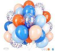 Globos naranjas y azules, conjunto de globos de 30 cm en azul, naranja y blanco con globos confeti para cumpleaños, graduaciones y compromisos infantiles