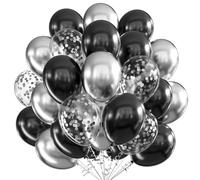Globos Negro y Plata, 60 Piezas para Cumpleaños, Látex y Confeti Metalizados, 12 Pulgadas para Boda, Baby Shower, Bautizo y Decoración de Fiesta