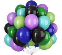 Globos negros, morados, verdes, azules, 60 globos de 12 pulgadas, color negro y verde, azul, morado, para videojuegos, hombres, cumpleaños, niños, juegos, noche, monstruos, decoración de fiesta