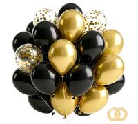 Globos negros y dorados, 30 globos de confeti dorado metálico negro y dorado de 12 pulgadas y cinta para decoraciones de fiesta en negro y dorado, cumpleaños, jubilación, aniversario, Año Nuevo