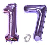 Globos numero 17 morado globos Decoracion 17 cumpleaños deco niñas globo de foil 17 numero globos 17 morado XXXL 40" Globo de Helio inflable gigante Globos 17 años Decoracion niñas morado