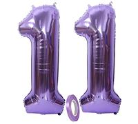 Globos Numeros 11 Años, xxxl 100cm Number Helio Inflados Globo Elio Número 11 Morados para Niña Niño Infantil, 40" Lila Globo Inflable,Gigantes Grandes Decoración Fiesta de Aniversario Cumpleaños