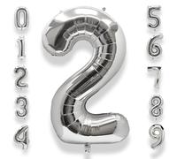 Globos Numeros Cumpleaños 2 Plateado: 40 Pulgadas Plateados Globo 2 Años Cumpleaños Gigante Grandes Decoración de Fiesta Para Aniversario Graduación Decoraciones