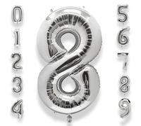Globos Numeros Cumpleaños 8 Plateado: 40 Pulgadas Plateados Globo 8 Años Cumpleaños Gigante Grandes Decoración de Fiesta Para Aniversario Graduación Decoraciones