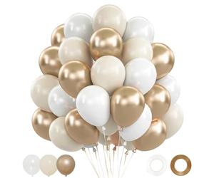 Globos Oro Blanco, 62 Piezas Globos de Cumpleaños Champagne Oro Blancos, Globo Beige Crema Blanco Dorado con Dorado Metálicos para Cumpleaños Boho Bohemia Compromiso Bautizo EID Mubarak, 12 Pulgadas