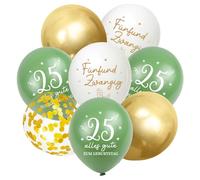 Globos para 25 años de cumpleaños, 30 unidades, decoración para el 25 cumpleaños para hombre y mujer, 25 globos de feliz cumpleaños, decoración de cumpleaños 25 de color verde salvia y oro, decoración