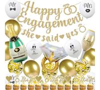 Globos para decoración de fiesta de compromiso, 35 piezas de globos dorados con purpurina feliz de compromiso She Said Yes para cupcakes, anillo de diamante, botella de copa de vino, globos de