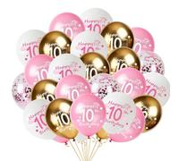 Globos para el 10 cumpleaños, 28 unidades, color rosa, blanco metálico, dorado, Happy 10th Birthday Confeti, globos para fiesta de cumpleaños de 10 años, cintas decorativas para niñas e hijas