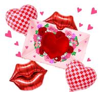 Globos para el día de San Valentín, globos de corazón a cuadros con texto en inglés "I Love You", decoración de fiesta temática de amor, decoración de cumpleaños