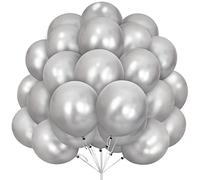 Globos Plateados, 30 Globos Látex de 12 Pulgadas Globos Plateados Metalizados Helio con Cinta para Hombres Mujeres Niños Fiesta de Cumpleaños Boda Decoración Bautizos Comunión Baby Shower Graduacion