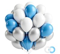 Globos plateados azules y blancos, 30 unidades, decoraciones para fiestas | Kit de globos para cumpleaños, baby shower, aniversario, graduación, celebración, decoración de fiesta temática
