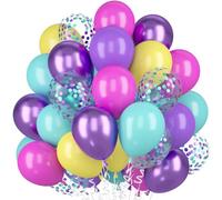Globos Púrpura Rosa Azul Amarillo, 60pcs Globos Latex Colores Rosa Azul Amarillo Globo Metalico Dorados, Globos Confeti Púrpura Azul para Cumpleaños Bodas Baby Shower Fiestas Decoracion