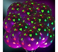 Globos que brillan en la oscuridad de 12 pulgadas: globos de neón UV transparentes con corazones, puntos y estrellas, paquete de fiesta de neón de 50 piezas