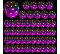 Globos que brillan en la oscuridad, globos de neón UV transparentes de 12 pulgadas con corazones, puntos, estrellas, resplandor, 50 unidades, fluorescentes, suministros de en la oscuridad