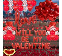 Globos rojos con texto en inglés "Will You Be My Valentine", 2000 pétalos de rosa artificiales rojos, 24 velas LED sin llama, 20 globos de letras de 18 pulgadas, globo de látex de corazón para