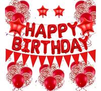 Globos rojos para decoraciones de cumpleaños, globos rojos y blancos, pancarta roja de feliz cumpleaños, globos de confeti rojo, decoraciones de fiesta para niñas y mujeres