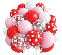 Globos rojos, rosados y blancos, 50 unidades de globos de helio de látex de lunares rojos, rosas y blancos, de 12 pulgadas, para niñas, mujeres, cumpleaños, baby shower, feliz San Valentín, galentinas