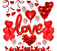 Globos Rojos San Valentin, 48pcs Kit Decoracion San Valentino, XXL Love Globo, Globos de Corazon, Pétalos de Rosa Roja, Decoración Romántica para Propuesta Compromiso Bodas Aniversario